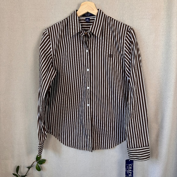 NWT Brown Chaps Ralph Lauren Striped Button Down Shirt Equestrian Preppy | S - Picture 1 of 13